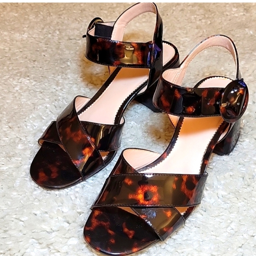 J CREW PENNY TORTOISE SHELL Print Criss Cross Strap Block Heels Size 8